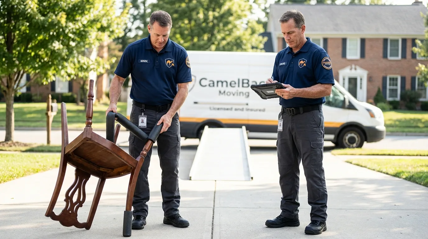 Movers inspecting furniture for damage prevention before loading in Lewisport, KY