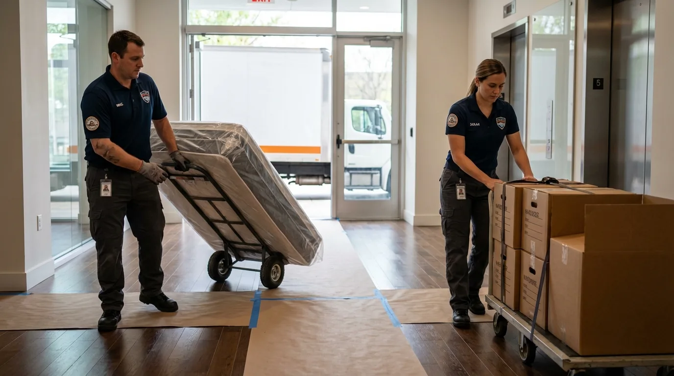 Professional apartment movers loading elevator in Lewisport, KY