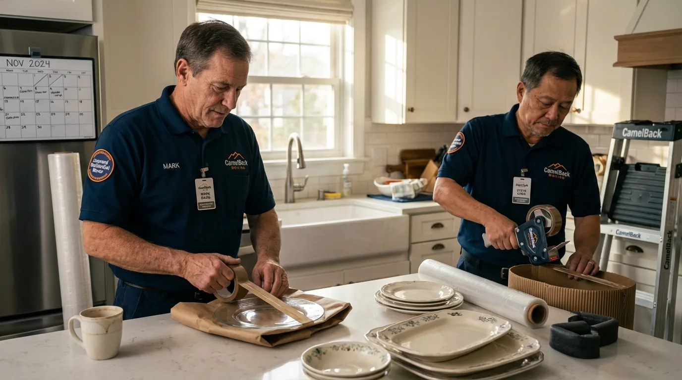 Professional crew packing kitchen dishware in Lewisport, KY